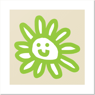 Green Daisy Flower Smiley Face Graphic Posters and Art